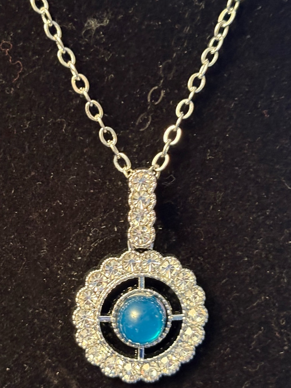 Blue Center Silver Pendant Necklace - Women Jewelry
